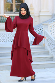 Dresses - Claret Red Hijab Dress 41540BR - Thumbnail