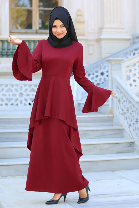 Dresses - Claret Red Hijab Dress 41540BR