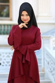 Dresses - Claret Red Hijab Dress 41540BR - Thumbnail