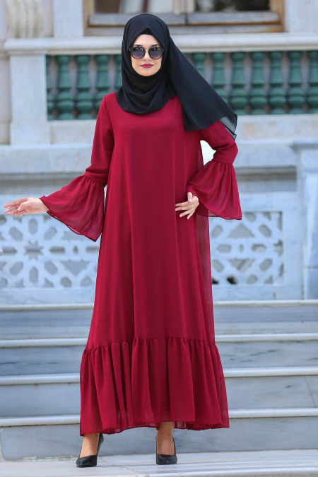 Dresses - Claret Red Hijab Dress 41620BR