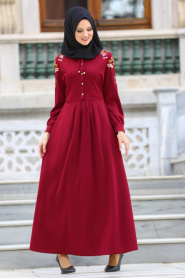 Dresses - Claret Red Hijab Dress 41730BR - Thumbnail