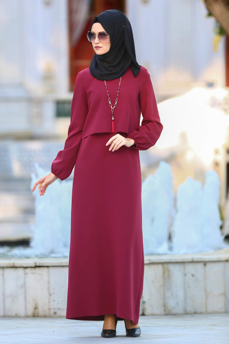 Dresses - Claret Red Hijab Dress 41790BR