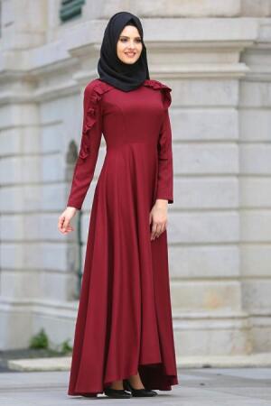 Dresses - Claret Red Hijab Dress 41820BR - 4