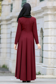 Dresses - Claret Red Hijab Dress 41960BR - Thumbnail
