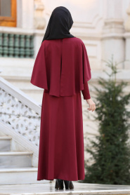 Dresses - Claret Red Hijab Dress 41990BR - Thumbnail