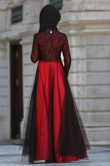 Dresses - Claret Red Hijab Dress 7829BR - 3