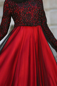 Dresses - Claret Red Hijab Dress 7829BR - Thumbnail
