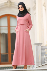 Dresses - Dusty Rose Hijab Dress 42070GK - Thumbnail