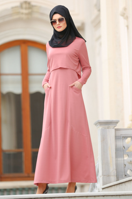 Dresses - Dusty Rose Hijab Dress 42070GK