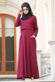 Dresses - Fuchsia Hijab Dress 42070F - Thumbnail