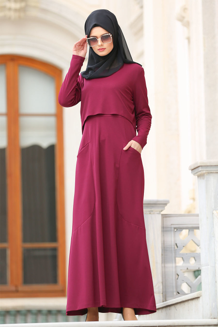 Dresses - Fuchsia Hijab Dress 42070F