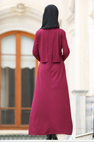 Dresses - Fuchsia Hijab Dress 42070F - Thumbnail