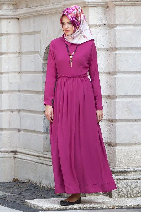 Dresses - Fuchsia Hijab Dress 5088F