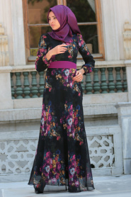 Dresses - Fuchsia Hijab Dress 7693F - Thumbnail