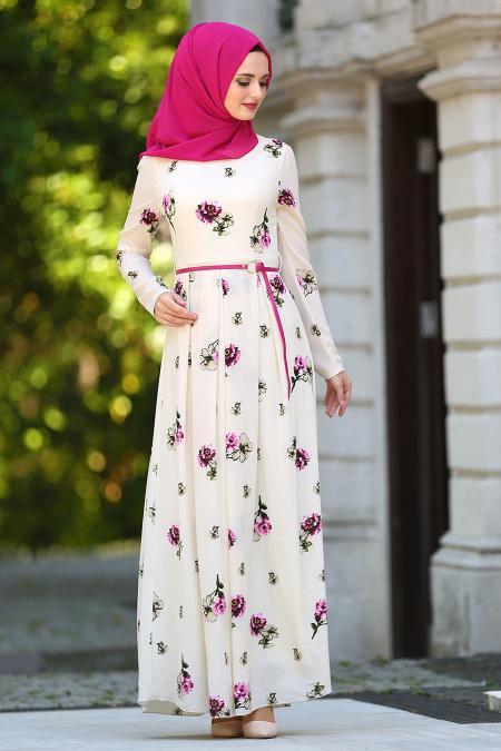 Dresses - Fuchsia Hijab Dress 77811F - 1