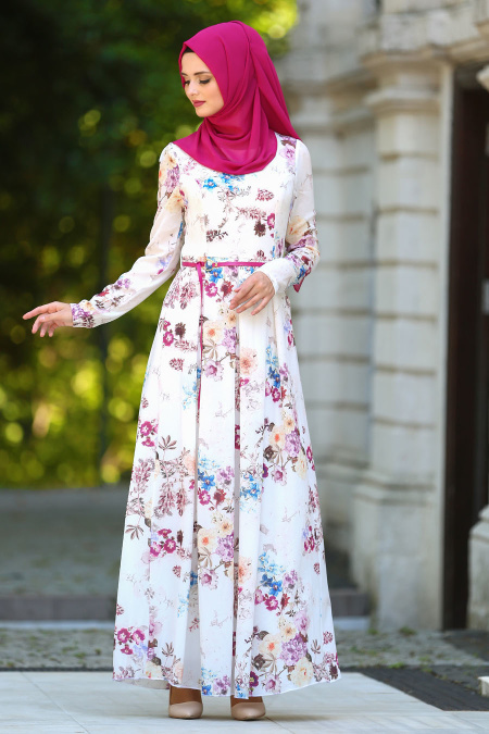 Dresses - Fuchsia Hijab Dress 7781F