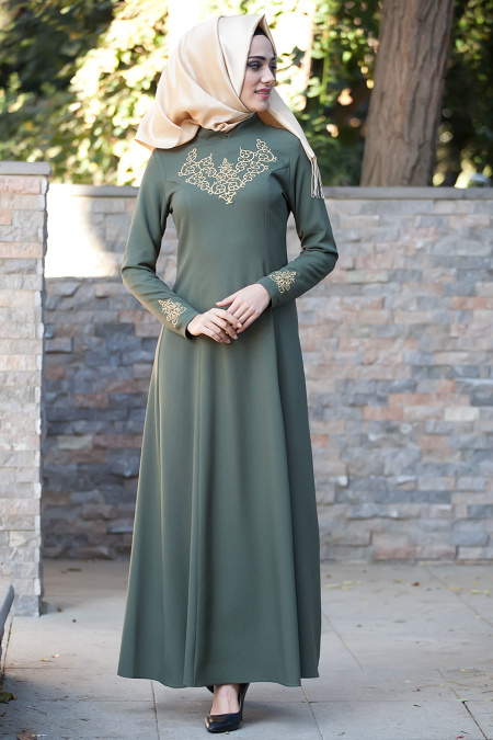 Dresses - Khaki Hijab Dress 3000HK
