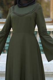 Dresses - Khaki Hijab Dress 41580HK - Thumbnail