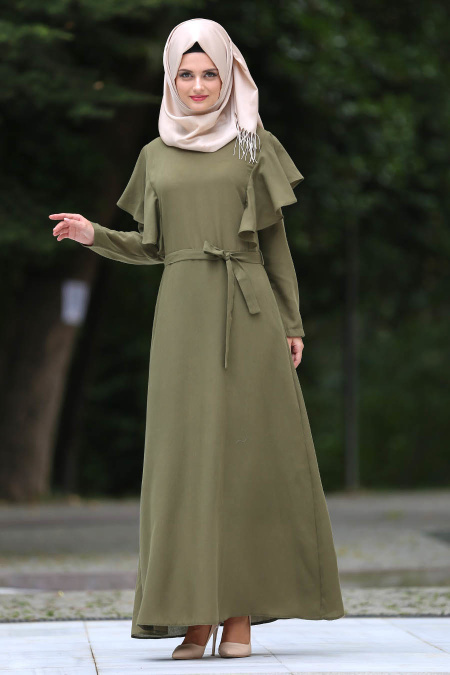 Dresses - Khaki Hijab Dress 41610HK