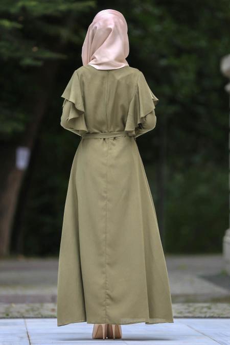 Dresses - Khaki Hijab Dress 41610HK - 2