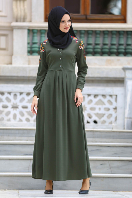 Dresses - Khaki Hijab Dress 41730HK