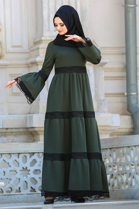 Dresses - Khaki Hijab Dress 41760HK