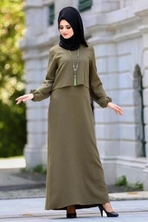 Dresses - Khaki Hijab Dress 41790HK - 1