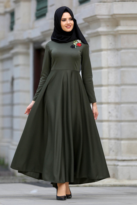 Dresses - Khaki Hijab Dress 41910HK