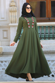 Dresses - Khaki Hijab Dress 41960HK - Thumbnail