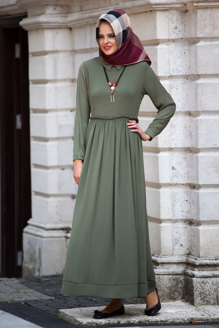 Dresses - Khaki Hijab Dress 5088HK