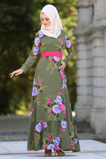 Dresses - Khaki Hijab Dress 7811HK