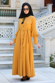 Dresses - Mustard Hijab Dress 52360HR - Thumbnail