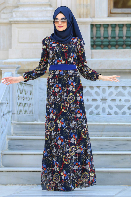 Dresses - Navy Blue Hijab Dress 76936L