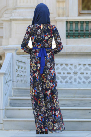 Dresses - Navy Blue Hijab Dress 76936L - Thumbnail