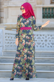 Dresses - Navy Blue Hijab Dress 76938L - Thumbnail
