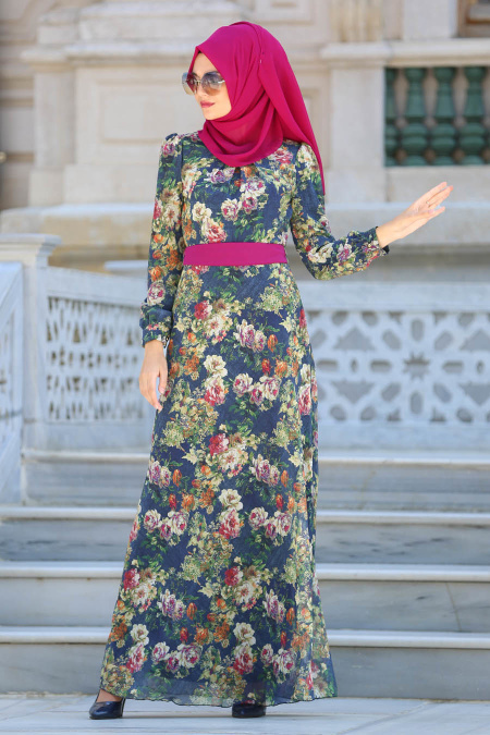 Dresses - Navy Blue Hijab Dress 76938L