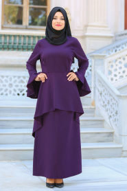Dresses - Plum Color Hijab Dress 41540MU - Thumbnail