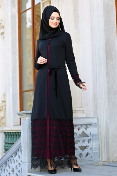 Dresses - Plum Color Hijab Dress 42090MU