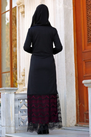 Dresses - Plum Color Hijab Dress 42090MU - Thumbnail