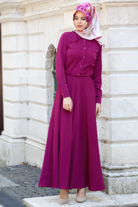 Dresses - Plum Color Hijab Dress 5091MU