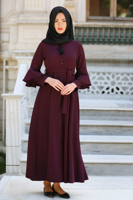 Dresses - Plum Color Hijab Dress 52360MU