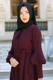 Dresses - Plum Color Hijab Dress 52360MU - Thumbnail
