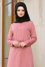 Dresses - Powder Pink Hijab Dress 42110PD - Thumbnail