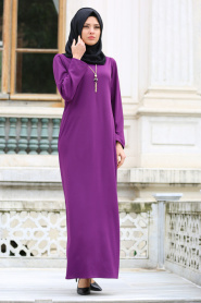 Dresses - Purple Hijab Dress 41490MOR - Thumbnail