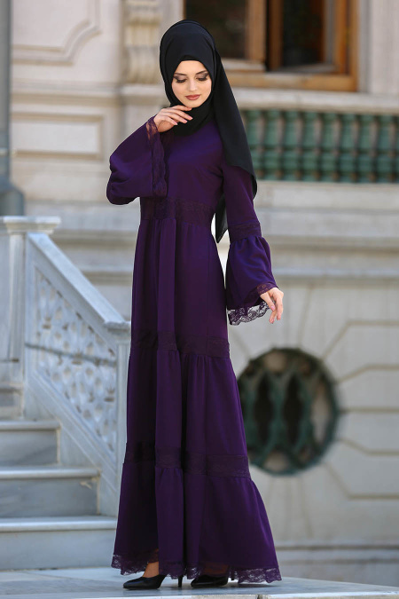 Dresses - Purple Hijab Dress 41720MOR