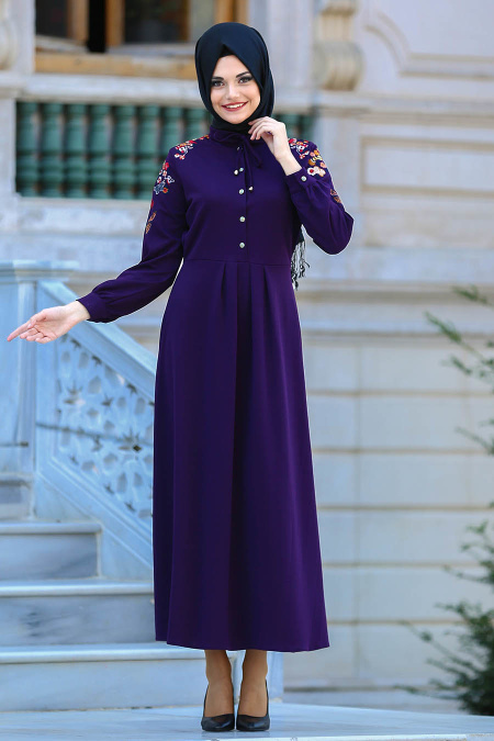 Dresses - Purple Hijab Dress 41730MOR