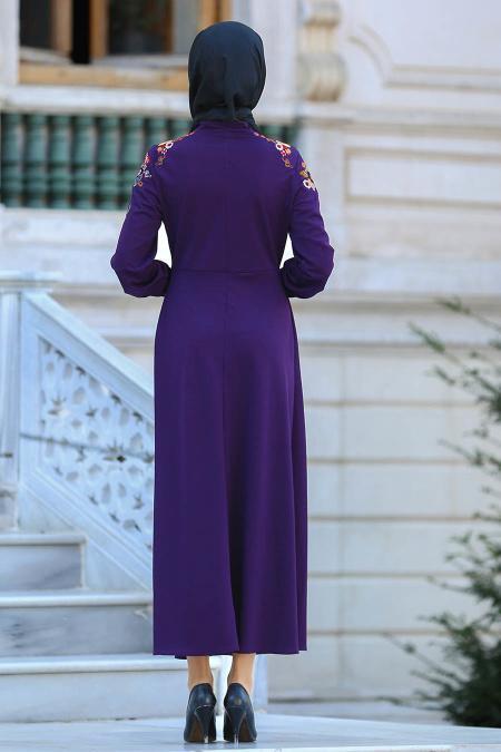 Dresses - Purple Hijab Dress 41730MOR - 2