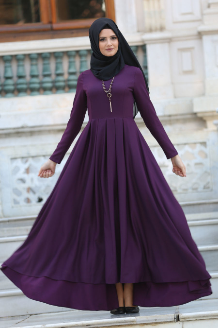 Dresses - Purple Hijab Dress 41950MOR