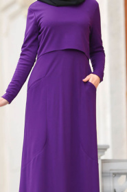 Dresses - Purple Hijab Dress 42070MOR - Thumbnail