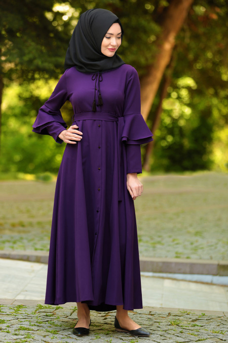 Dresses - Purple Hijab Dress 52360MOR